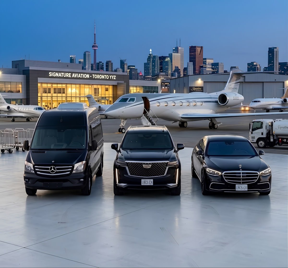 Professional chauffeur with a black luxury sedan in Markham